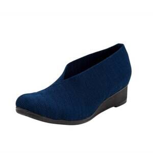 NEW CHARLESTON SHOE CO. women's cape herringbone wedge shoes in navy